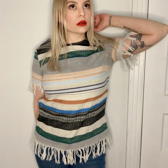 The Odells Rainbow Striped Fringe Top - Picture 2 of 9